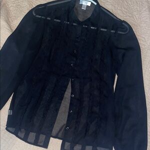 Ann Taylor Loft Black Sheer Button-Up Blouse